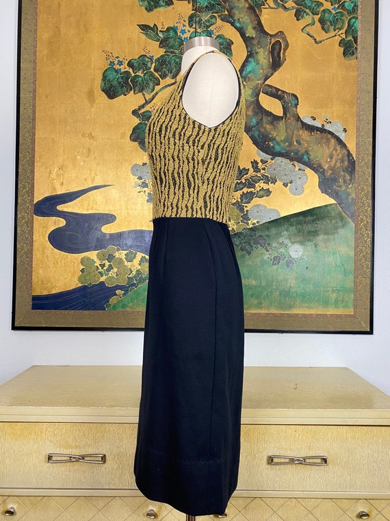 1950s 60s Vintage Gold Lurex and Black Knit Dress… - image 5