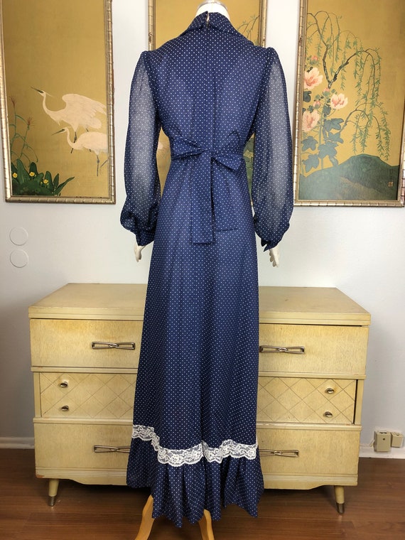 1970s Vintage Boho Style Maxi Dress -- Swiss Dot … - image 7