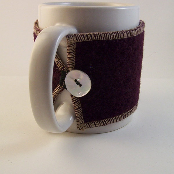 Eco-Friendly Coffee Cozy, Coffee Cup Sleeve, Upcycled From Maroon Wool Sweater