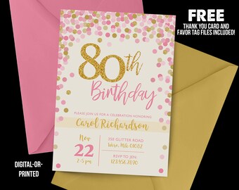 80th birthday invitations etsy