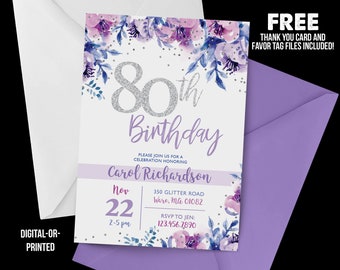 80th birthday invitations etsy