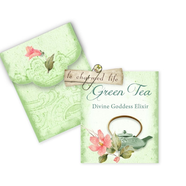 Printable Tea Bag Envelopes, Essential Worker Gift, Green Tea Download, Spring Gift, Shabby Chic Tea