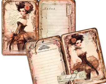 Witchy Haute Couture Vintage Boho Junk Journal Card Double Sided Spell Book Grimoire 8 Tag Kit