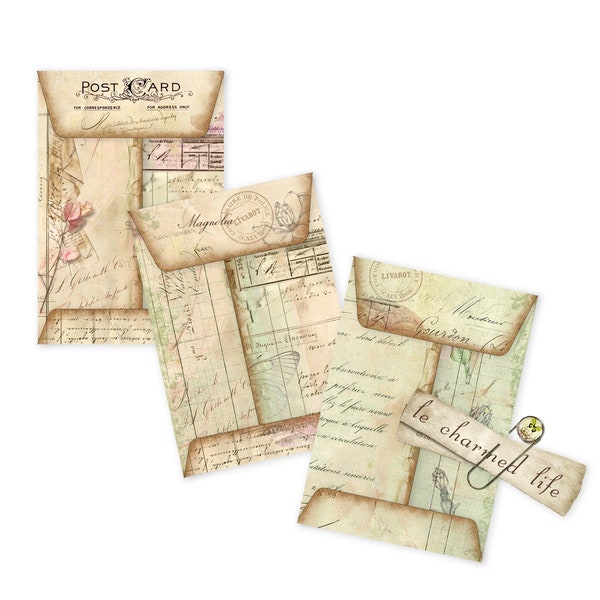 Coin Envelopes, Ephemera, Junk Journal, Printable, Digital Collage Sheet, Download, Magnolia, Botanical, Scrapbooking, Pocket, Vintage