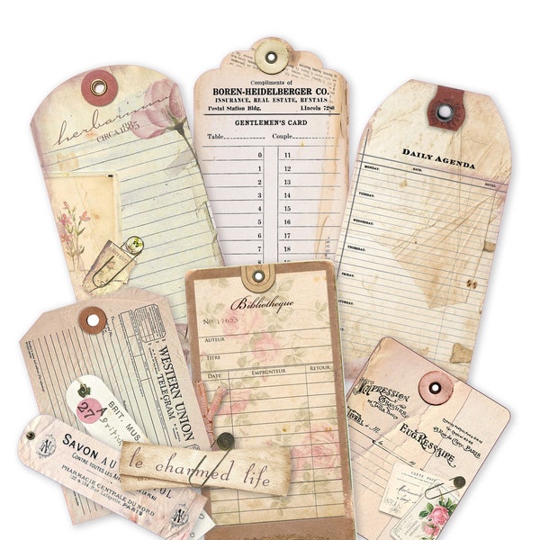 Junk Journal Tags, Printable Ephemera, Shabby Chic Printables, Vintage, Digital Collage Tag, Instant Download