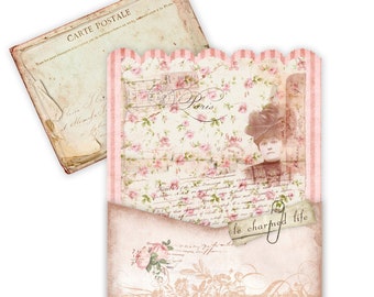Printable Envelopes, Boho, Aged Paper, Junk Journal, Ephemera Vintage French, Shabby Paper, Grungy
