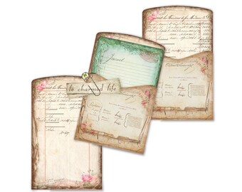 Junk Journal Cards, Torn  Vintage Library, Cabinet Card, Paper Collage, Tattered, Grunge, Writer Printable, Digital Kit, Download