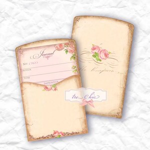 May include: Vintage style journal card with a pink rose design. The card has a pocket on the front and includes the text "Journal" and "No. 17655".
