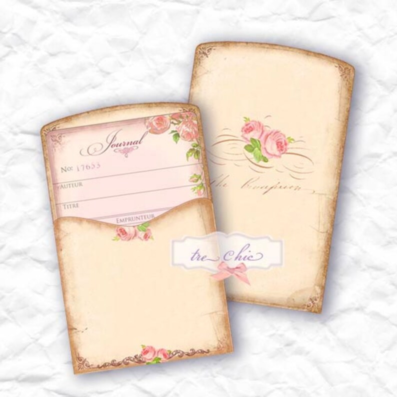 May include: Vintage style journal card with a pink rose design. The card has a pocket on the front and includes the text "Journal" and "No. 17655".