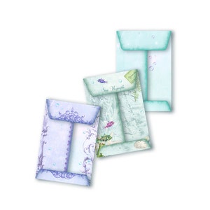 Printable Envelopes Digital Collage Mermaid Vintage Ocean Beach Sea Lavender Aqua image 2