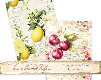 Vintage Fruit Scrapbook Junk Journal Background Pages Retro Printable Downloadable Seamless Journal Cover with Grungy Edges