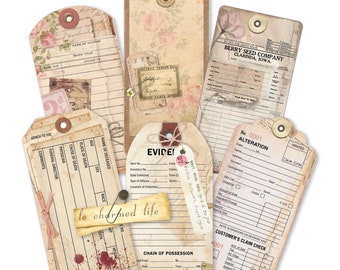 Vintage Ephemera Tags Digital Collage Sheet Download Digital Paper Instant Download Printables