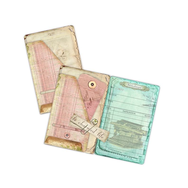 Junk Journal Mini Book, Digital Writers Journal Spot, Shabby Pocket, Printable Journal Kit, French Ephemera image 1