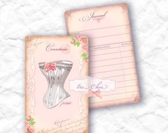 Vintage French Inspired Corset and Antique Digital Library, Journal Cards or Gift Tags