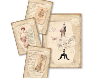 Tattered Paper Aged Paper in Vintage Style Digital ACEO Printable Collage