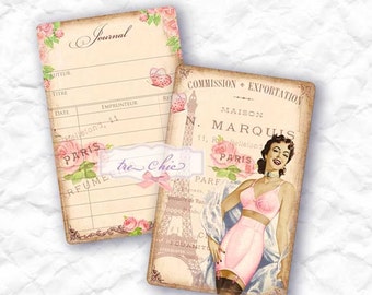 Shabby Chic French Inspired Vintage Library and Printable Journal Cards