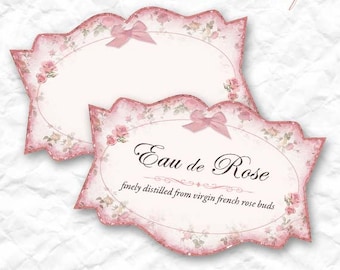 ROSE WATER - Cottage Style - Shabby Vintage Inspired  French Labels - Digital Collage Sheet - Gift Tag