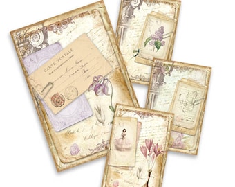Shabby Paper Textured Aged Digital Botanical Print Background