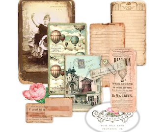 Boho Betty Elements Kit No. 1, junk journal, vintage ephemera, journal spot, grungy paper, journal pocket cards, shabby rose