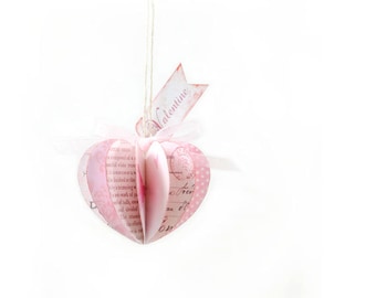 Paper Heart Ornament Valentines Day Book Page Instant Download Favor Digital Collage