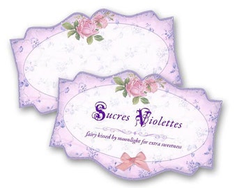 SUGARED VIOLETS - Cottage Style - Shabby Vintage Inspired  French Labels - Digital Collage Sheet - Lavender - Gift Tag