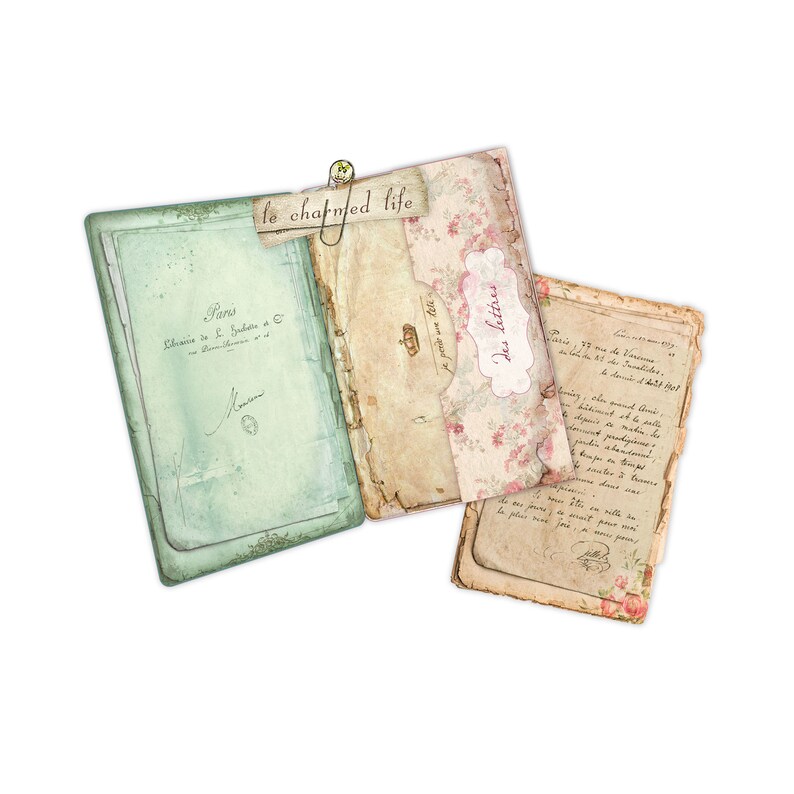 Junk Journal Mini Book, Digital Writers Journal Spot, Shabby Pocket, Printable Journal Kit, French Ephemera image 9