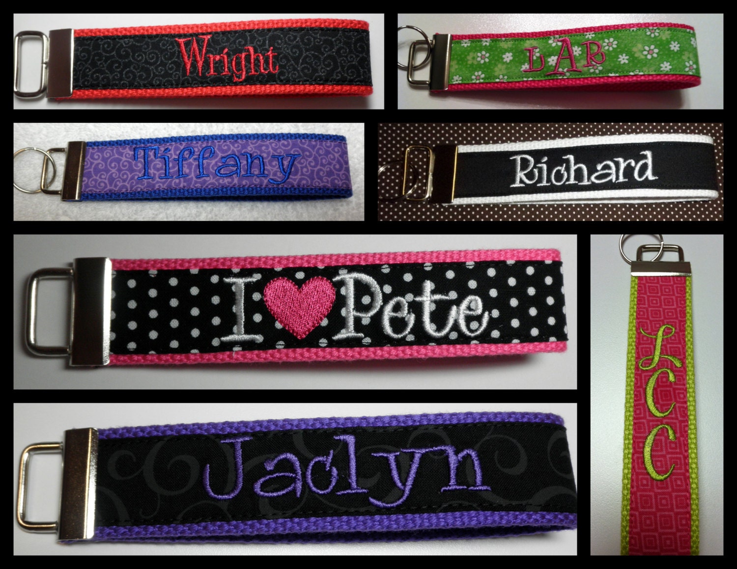 Personalized Keychain Wristlets Embroidered with name Etsy