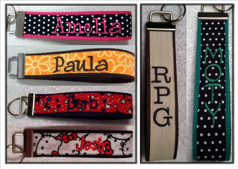 Two sided embroidery for Personalized Keychain Wristlets Etsy