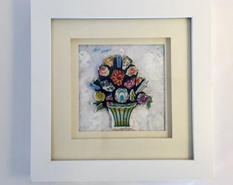Mosaic Wall Art,  Framed Mosaic Vase of Flowers, Handmade