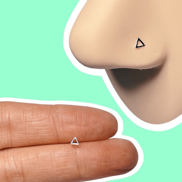 Mini triangle stud nose real or ear piercing in gold or silver