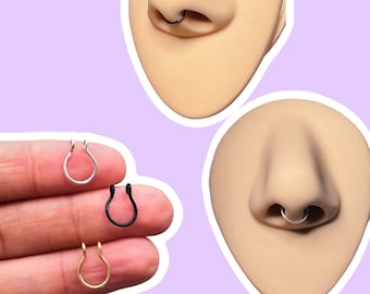 6mm septum rings - tiny body jewelry - fake piercings - nose ring - punk jewelry - silver gold and black 14k and sterling Rose Gold