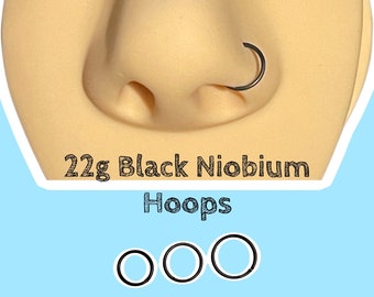 Nose Ring Hoop 6mm 7mm or 8mm Thin 22g Black Hoops for Ear or Nose Piercings Rook Helix Snug Earlobe Daith Tragus