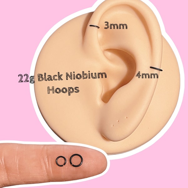Tiny Hoop Rings 3mm or 4mm 22g Black Hoops Thin for Ear or Nose Piercings Rook Helix Snug Daith Tragus