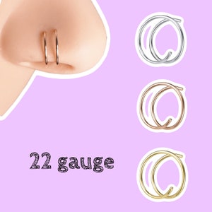 22g double hoop nose ring for single piercing 22 gauge Sterling 14k Gold or 14k Rose Gold Custom Sizes 6mm 7mm 8mm 9mm 10mm 11mm 12mm