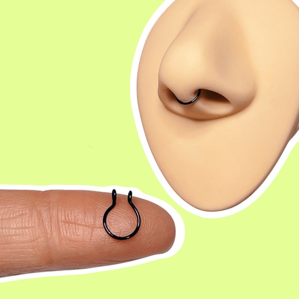 5mm mini black septum rings - tiny body jewelry - fake piercings - nose ring - snug septum hoop