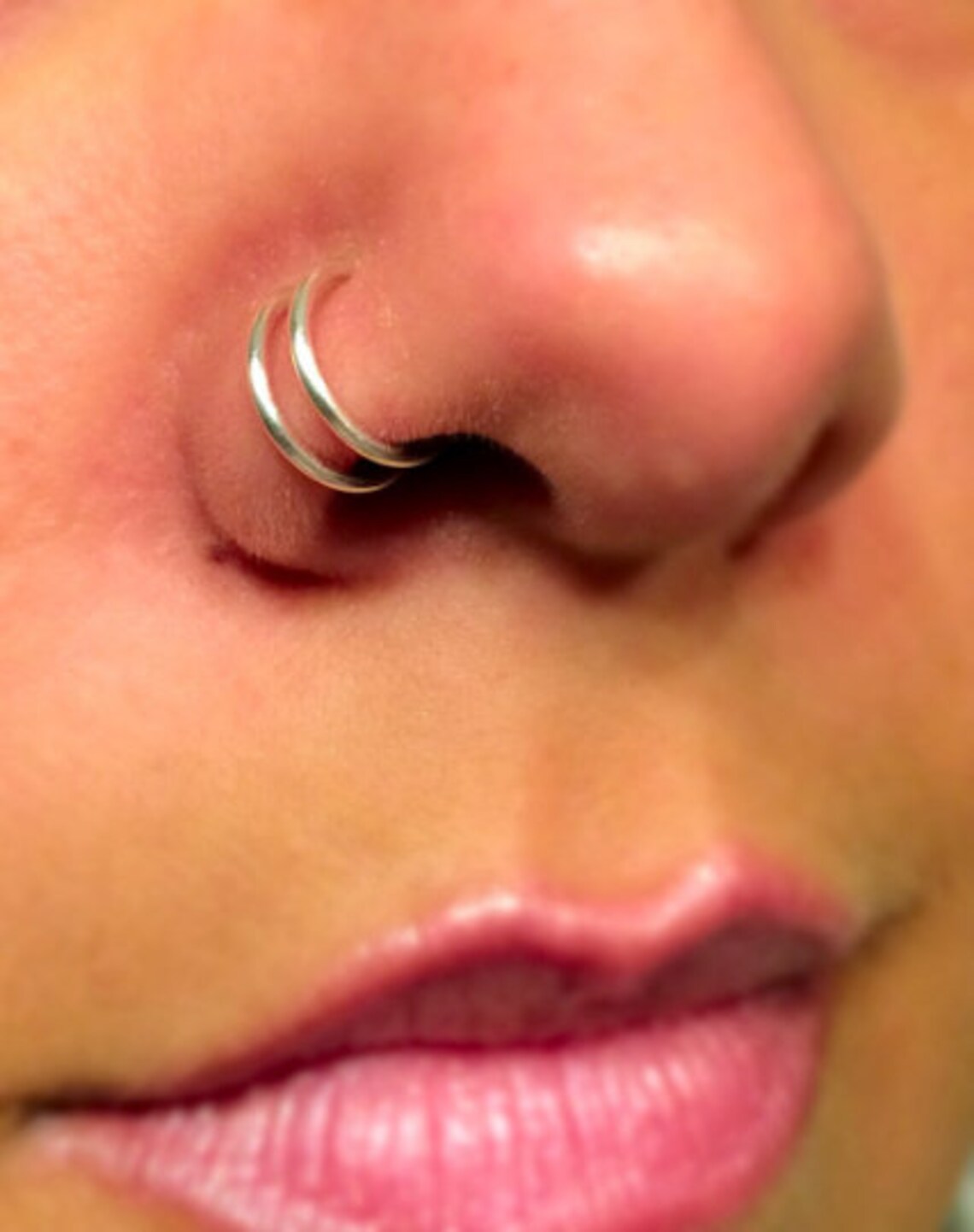 18g Double Hoop Nose Ring for Single Piercing Sterling 14k Etsy