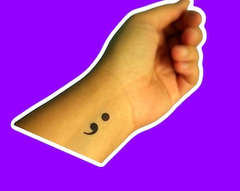 15 Large Semicolon Temporary Tattoo Fake Tattoos / Set of 15