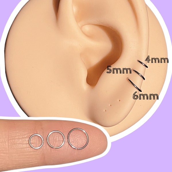 Tiny Hoop Rings 22 gauge 4mm 5mm or 6mm Stainless Steel Thin Small Hoops for Ear or Nose Piercings