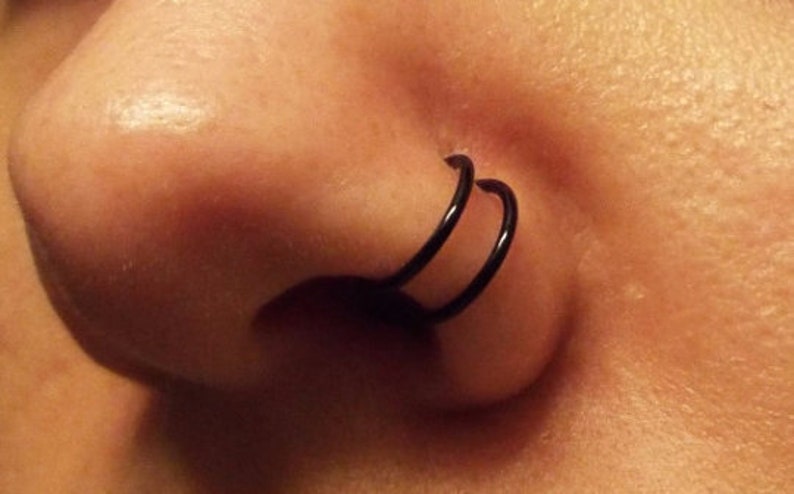 18g Double Nose Ring For Single Pierced Nose Hoops Thick Etsy
