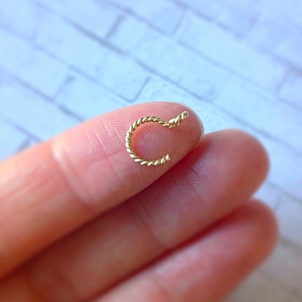 twisted tiny fake nose ring - faux nose ring - twist hoop tragus - gold nose ring - body jewelry - fake piercings - punk jewelry