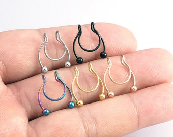 Silver Fake Septum Ring Barbells Clip On in Silver Gold Rose Gold Black and Peacock