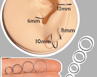 20 gauge 6mm 8mm 10mm or 12mm Stainless Steel Large Hoop for Ear or Nose Piercings