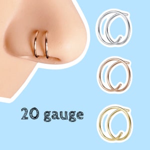 20g double hoop nose ring for single piercing 20 gauge wire Sterling 14k Gold or 14k Rose Gold Custom 6mm 7mm 8mm 9mm 10mm 11mm 12mm