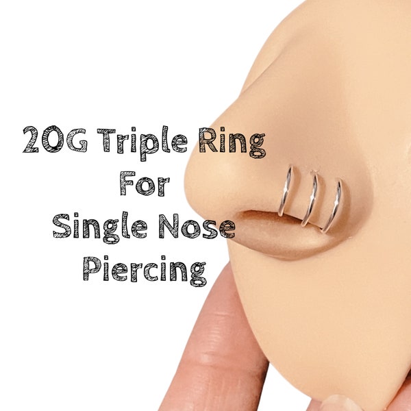20g 3 Ring Nose for Single Piercing Triple Hoop One Piercing Needed