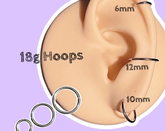 18 gauge 6mm 10mm or 12mm Stainless Steel Large Hoop for Ear or Nose Piercings