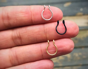 Fake Septum Ring Set of 3  Faux Septum Piercings 6mm body jewelry nose ring silver gold and black  yellow or rose 14k and sterling
