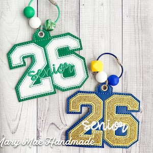 Custom Senior Year Bag Charm, Collegiate Style, Steel Cable Keychain