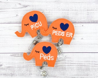 Pediatric Elephant Badge Reel, Marine Vinyl ID Holder