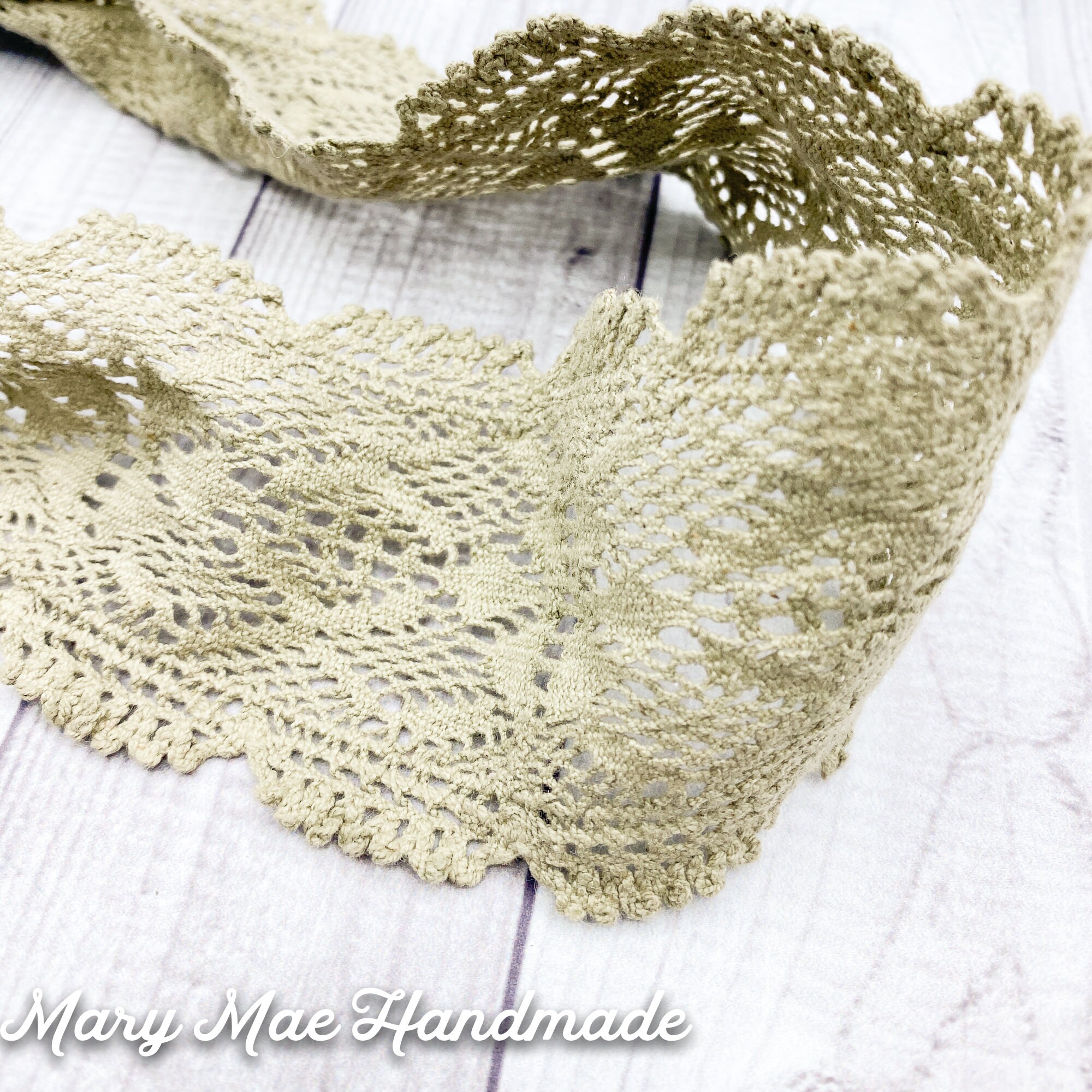 Khaki Boho Wide Crocheted Lace Headband Head Wrap With Soft 