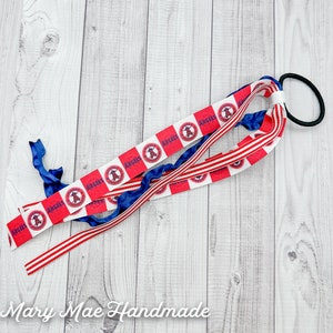 LA Angels Baseball Red Navy & White Ponytail Ribbon Streamer Spirit Bow
